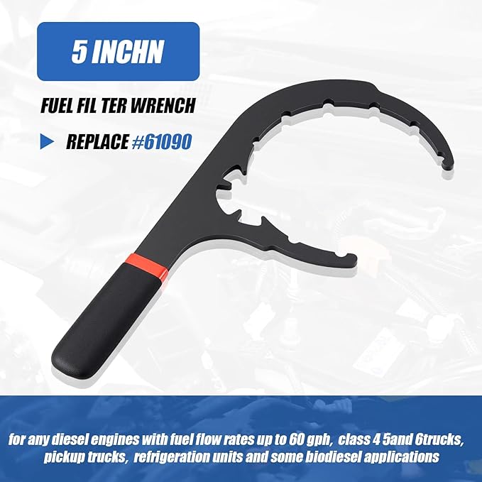 1 Pcs 5'' Diesel Fuel Filter Wrench, Compatible with Davco 61090, Diesel Pro 230, 232, 233, 234, 242, 243, Shop Pro ST, Class 4 5 6 Truck, Pickup Truck, Oil Filter Removal Tool, Red and Black