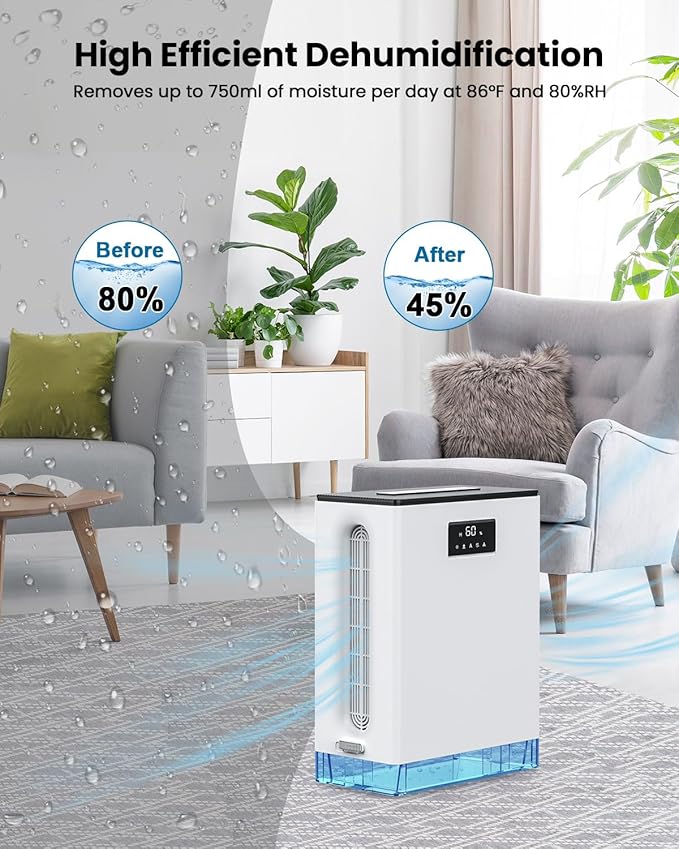 BIZEWO Dehumidifier for Home, (980 sq.ft) Queit Dehumidifiers for Bathroom, Basement, RV with 101 oz Water Tank, 2 Modes, Auto Defrost, Auto Shut Off, Timers, 7 Colors Ambient Light