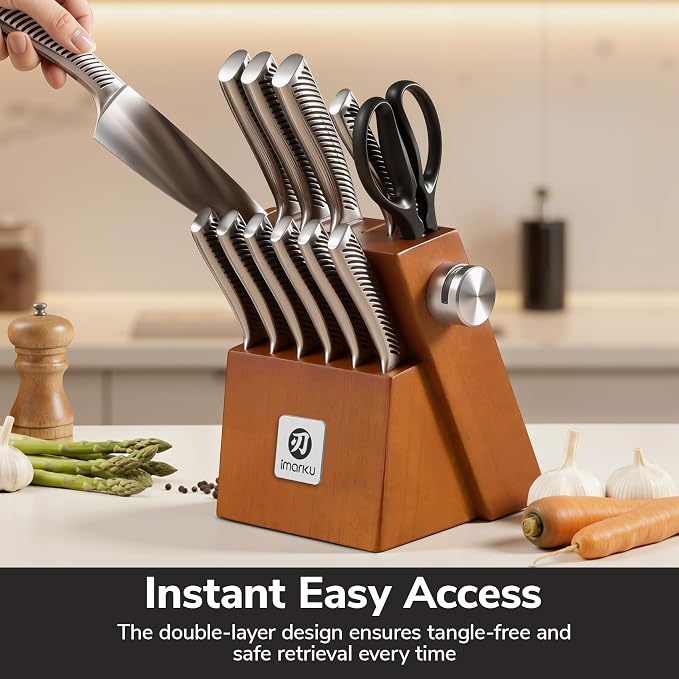 imarku 14-Piece Japanese Gyutou Stainless Steel Kitchen Knife Set | 15° Precision Edge | 56±2 HRC Hardness | Full-Tang Build for Perfect Balance | Built-in Sharpener for Easy Maintenance