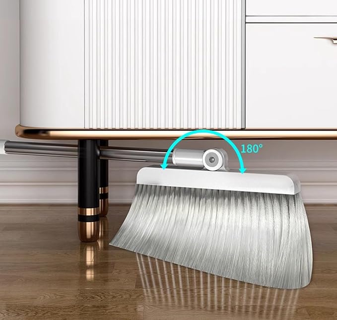 VIDECOR Dustpan and Brush Set Long Handled, Tall 180 Degree Rotating Sweeping Brush, Household Dust Pan with Comb Teeth for Indoor Outdoor Garden Home Room