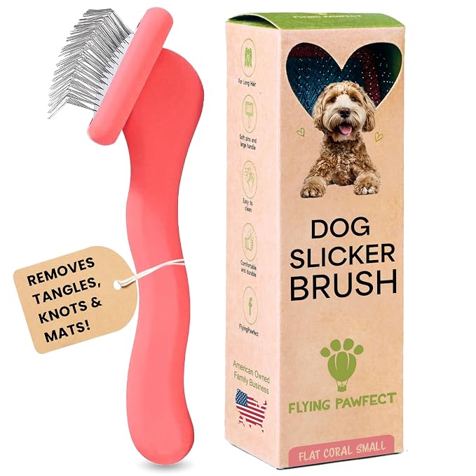 Slicker Brush for Dogs - Long Pin for Poodles, Doodles & Long Haired Dogs, Deshedding & Dematting Tool, Slicker Dog Brushes for Grooming (Coral, Flat Small)