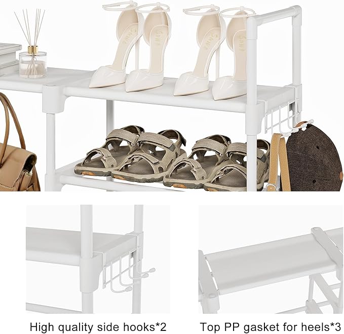 WOWLIVE 9 Tiers Large Shoe Rack White Shoe Rack Organizer for Closet 50-55 Pairs Stackable Heavy Duty Shoe Shelf Shoe Storage with Metal Pipes Plastic Connectors