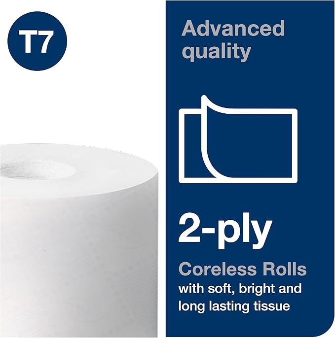 Tork Coreless High-Capacity Toilet Paper Roll White T7, Advanced, 2-Ply, 36 x 1000 sheets, 472880