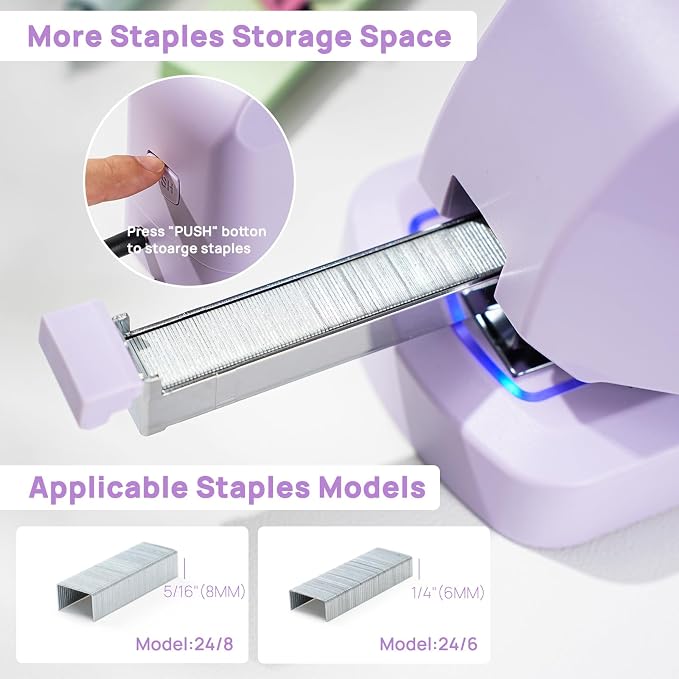 Electric Stapler for Desk Value Pack, 45 Sheet Capacity, Includes 1500 Staples & Staple Remover, No-Jam, Faster Stapling, AC Adapter Powered, Purple