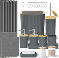 XLHOMO Bathroom Accessories Set - 25PC Grey Bathroom Set, Bathroom Set with Shower Curtain and Rugs, Grey Shower Curtain Set, Toilet Brush, Bathroom Trash Can