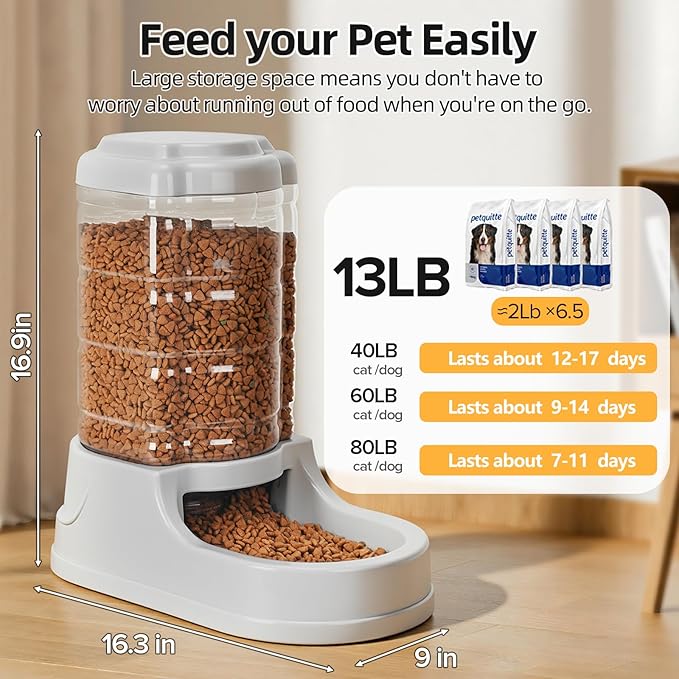 Kenond 9.5L Gravity Large Dog Feeder, Automatic Dogs Food Dispenser | Wide Mouth, Easy to Clean/ Gravity Filled/ Large Capacity/ Multi Pet Home