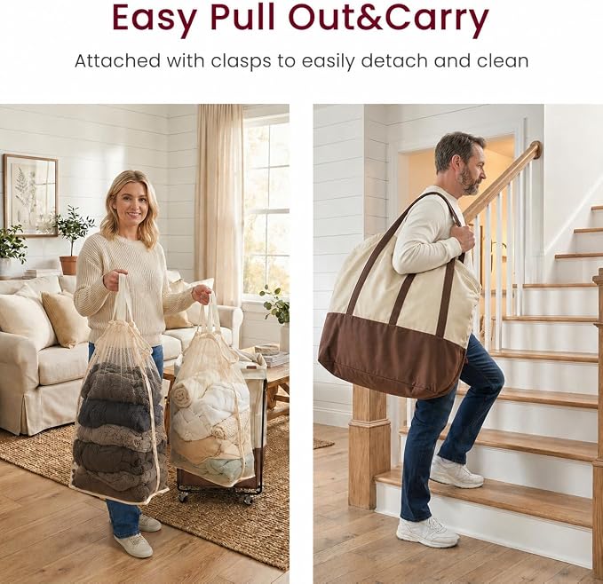 Double Laundry Hamper with Lid, Rolling Laundry Basket with Wheels and 2 Removable 75L Bags, 2 Section Large Capacity for Laundry Bedroom Bathroom Dorm, Easy Move & Organize,150L White