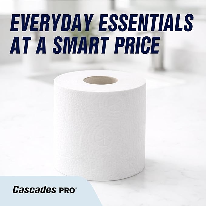 Cascades PRO Select Soft/Strong Bathroom Tissue, 2-Ply Toilet Paper Rolls for Restrooms – Universal Fit - Individually Wrapped, Recycled Fibers – 500 Sheets/Roll - 96 Rolls/Box – B040- White