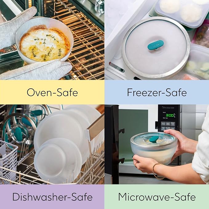Anyday 4-Piece Medium Glass Food Storage with Lids (Clear Blueberry) | Plastic-Free Meal Prep, Microwave Cookware, Stackable Airtight Container, Vented Lid, Microwave-Safe Reheating
