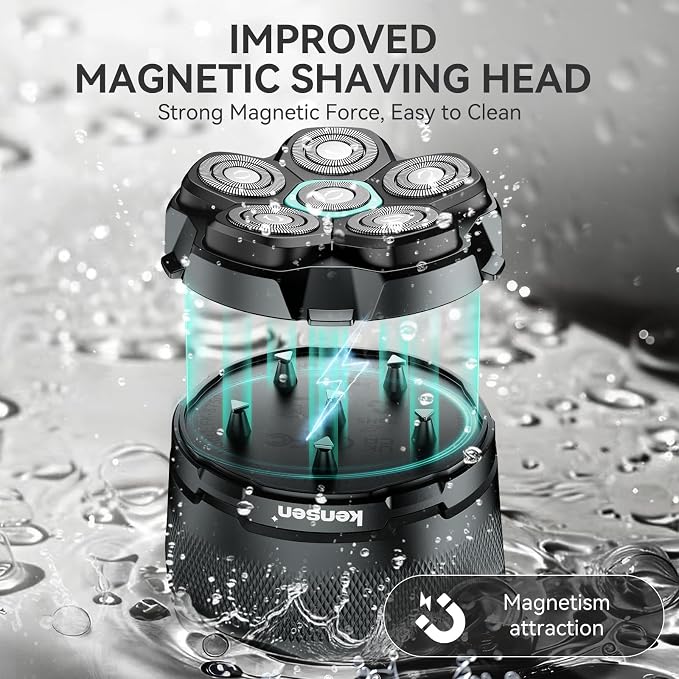 kensen 6D Head Shavers for Bald Men, Upgraded Shaver for Men with 360° Floating Magnetic Head, 100% Waterproof Wet & Dry Electric Razor, LED Display & Type-C Charging, 160-Minute Long Battery Life