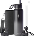 Water Bottle 40 oz Insulated with Straw&Brush, Coolflask Vaccum Stainless Steel Metal 3 Lids Water Flask for Sports, Gym or Office, Keep Cold 48H Hot 24H, Piano Night