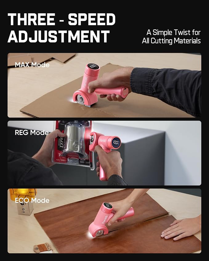 Fanttik C8 Nano Easyswap Electric Scissors with LED Display, Type-C Rechargeable Cordless Cardboard Cutter with 2 Blades, EasySwap Blade Change, LED Light, for Thin Cardboard Box Carpet Leather, Pink