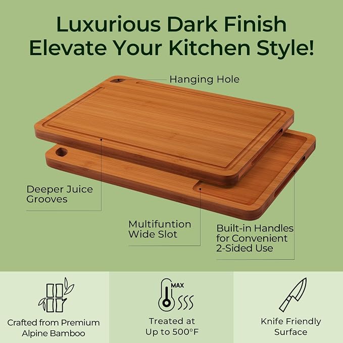 Keechee Bamboo Cutting Board, Wood Chopping Block & Charcuterie for Kitchen | Deep Juice Grooves, Built-in Handles, Non Toxic Butcher Block for Meat, Vegetables, Cheese and Fruits, Gifts Ready