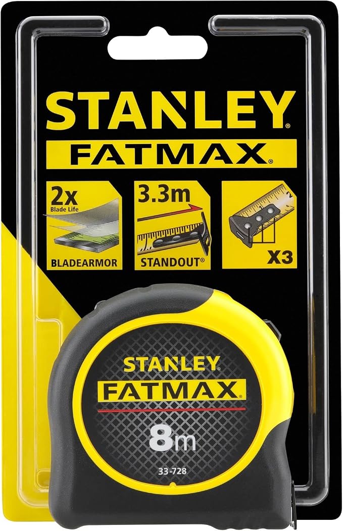 STANLEY Tape Measure Blade Armor 8 M Metric Shock Resistant with Mylar Coating and Cushion Grip 0-33-728
