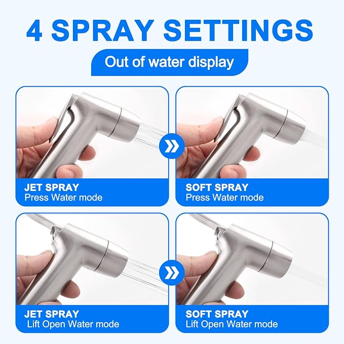 Brushed Nickel Handheld Bidet Sprayer, Muslim Shower Bidet Attachment, Cloth Diaper Toilet Sprayer, Jet Spray for Feminine Wash
