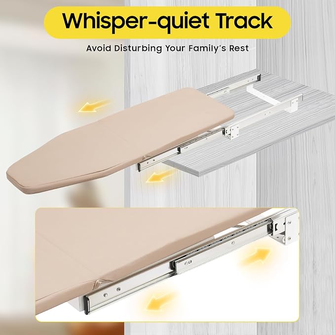 Foldable Cabinet Ironing Board Retractable Khaki Ironing Station | Sturdy Load-Bearing Structure, Adjustable Rotation Design, Easy Install Compact Fold Size fit Wardrobe Drawer Cabinet Use