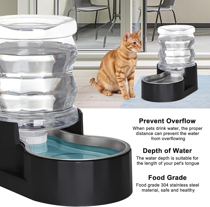 RIZZARI 4L Gravity Cat Water Dispenser:Spill Resistant for Apartments | No Filter Required/Leak-Resistant Design/Easy to Refill,Easy to Clean/Stable Anti-Tip Base/Food-Grade Materials