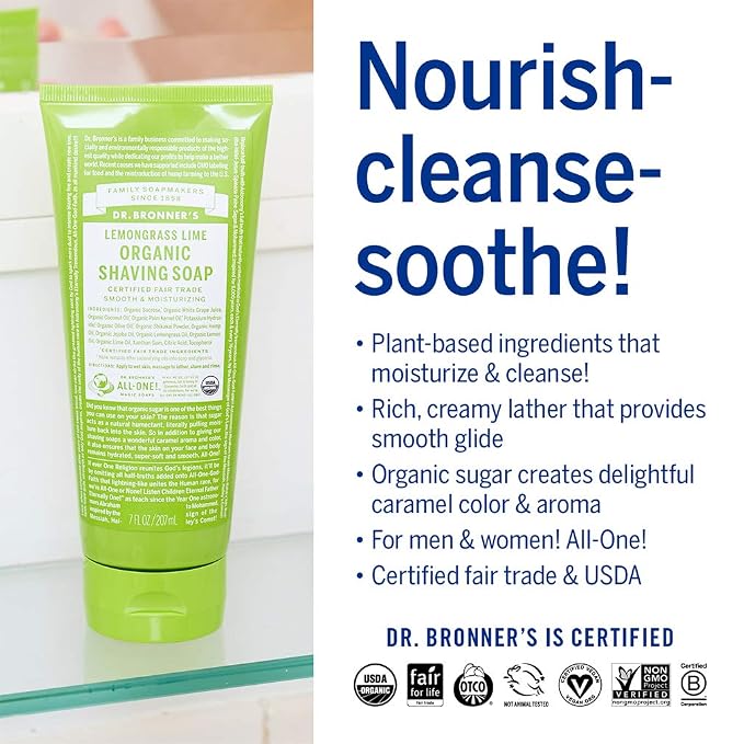 Dr. Bronner's Organic Shaving Soap– 3 Pack Variety, 7oz (Lavender, Tea Tree, Lemongrass)– Moisturizing Shave Soap for Men & Women– Certified Organic Sugar & Shikakai– For Face, Underarms & Legs