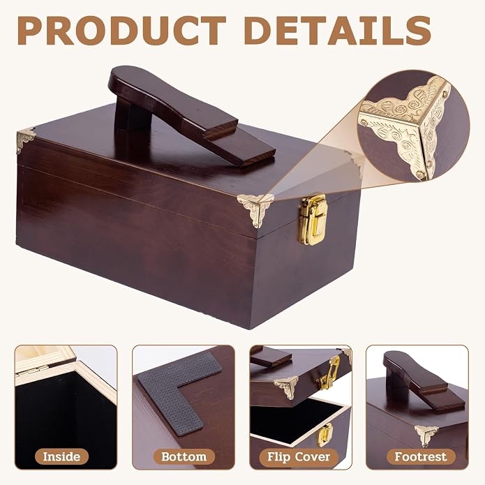 10 Pcs Deluxe Shoe Shine Box Set & Shoe Care Polish Kit with Foot Rest, Wooden Care Tools Storage Box Perfect for Multi- Leather Shoes