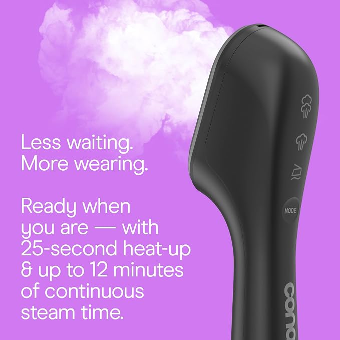 Conair 2-in-1 Steam & Iron Garment Wand, Portable Handheld Fabric Steamer with Ceramic Soleplate, 25-Second Heat-Up, 12-Minute Steam Time, Black, GS47BL