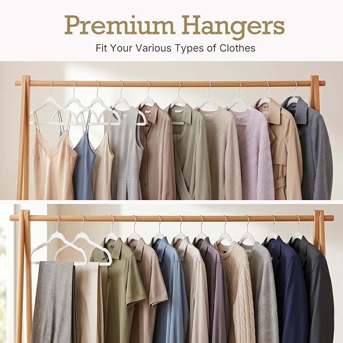 HOUSE DAY White Velvet Hangers 20 Pack, Non Slip Clothes Felt Hanger Heavy Duty for Coat, Premium Slim Space Saving Suit Hangers for Closet Organizer, 360° Rotating Silver Hook