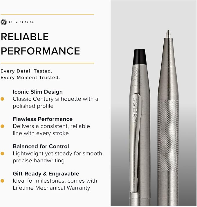 Cross Classic Century Titanium Gray PVD Micro-knurl Ballpoint Pen - Refillable Pen for Effortless Writing - Black Ink - Durable Construction - Premier Distinctive Look - Gift-Ready