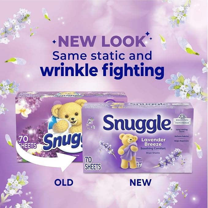 Snuggle Dryer Sheets 70 Count (Pack of 4) Scent May Be Vary (Fabric Softener Sheets, Lavender & Vanilla Orchid)
