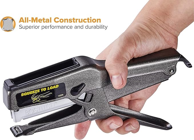 Bostitch Office B8 Plier Heavy Duty Stapler with 1250 1/4" Staples - Full Strip Metal Bostitch Stapler for Cardboard, Paper and Fabric (45 Sheet Capacity)
