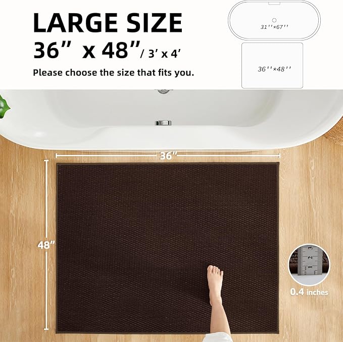 TYUU Large Bathroom Rugs Non Slip Washable Bath Rugs Super Absorbent Bathroom Rug Thin Quick Dry Low Pile Bath Mats, Brown 36"x48"