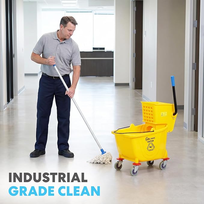 SIMPLI-Magic Side Press Wringer Commercial Mop Bucket on Wheels, 2-Pack, 26 Quart, Yellow, Polyethylene