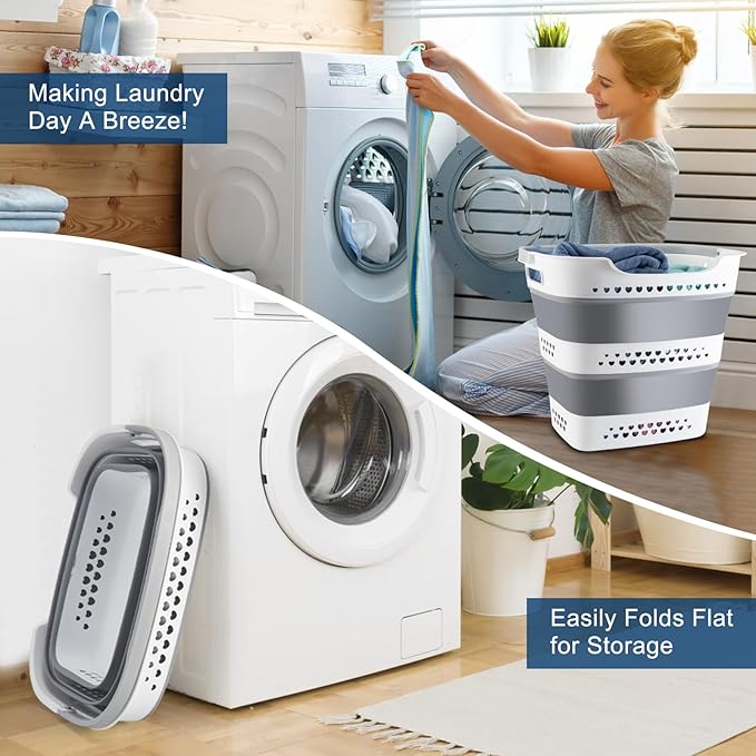 Collapsible Laundry Basket 42L Foldable Pop-Up Laundry Hamper Saving Dirty Clothes Hamper Container for Home, Dorm