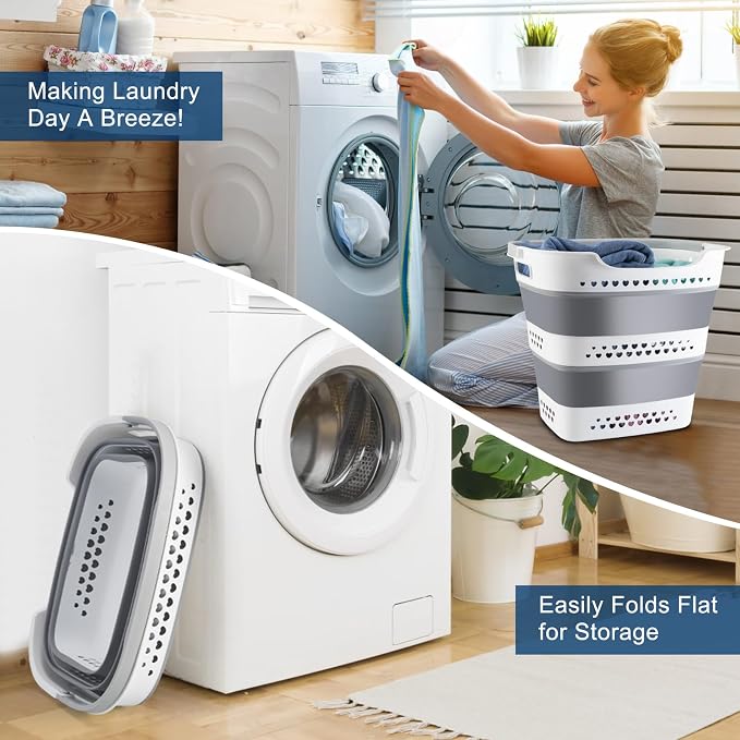 Collapsible Laundry Basket Plastic 42L Foldable Clothes Hamper for Laundry | Foldable Pop-Up Laundry Basket Hamper Space Saving Dirty Clothes Hamper Storage Container Organizer For Home & Dorm