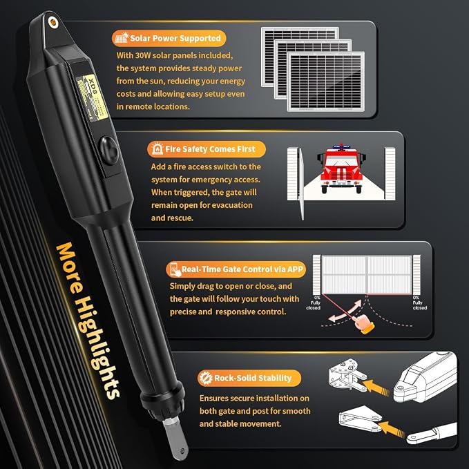 TOPENS XD852S Smart Gate Opener for Heavy Duty Solar Dual Swing Gates Up to 18ft per Arm, Automatic Gate Opener with App Control AC Powered Remote Control Kit Solar Panel Included