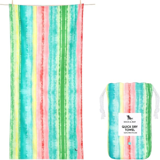 Dock & Bay Beach Towel - Quick Dry, Sand Free - Compact, Lightweight - 100% Recycled - Includes Bag - Watermelon Sugar - Large (160x90cm, 63x35)