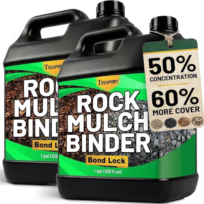Teexpert Mulch Binder for Landscaping - 256OZ Rock Glue, Pea Gravel Binder Concentrate, Heavy Duty Outdoor Stone Adhesive for Slope Between Paver Flower Bed, Fast Dry Mulch Anchor Safe for Plants Pets