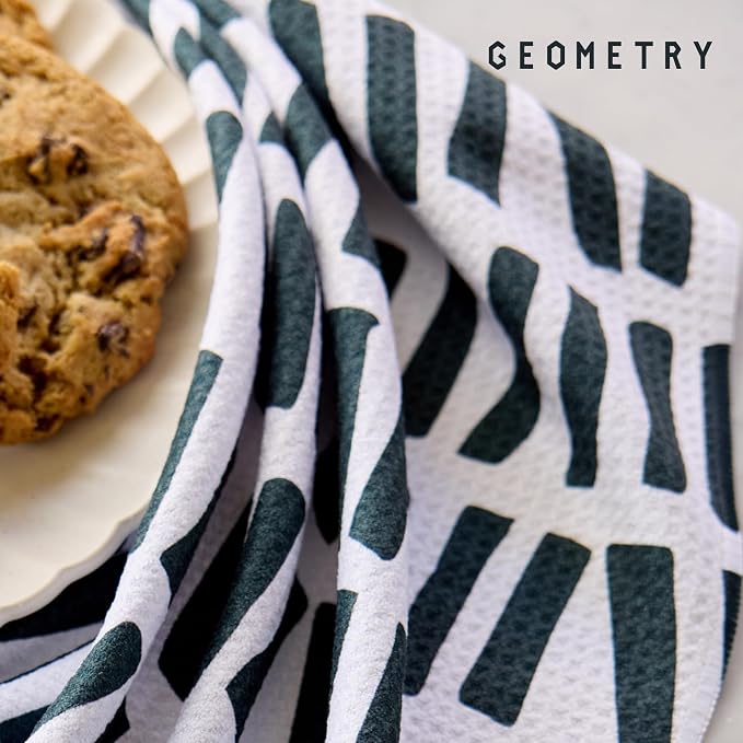 GEOMETRY Kitchen Tea Towels - Quick Dry Microfiber Dish Towels for Kitchen Linework, 18" x 30" 2 Pack