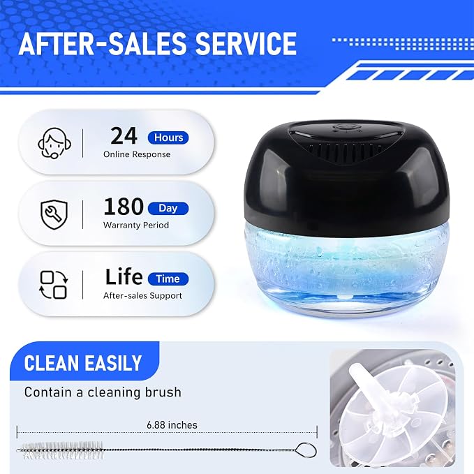 Water Based Air Purifier with Essential Oil Diffuser Pack, Air Washer with 7 Color LED Night Light, Air Revitalizer Includes 6x10ml Essential Oil Aroma Diffuser for Home, Office, Pet