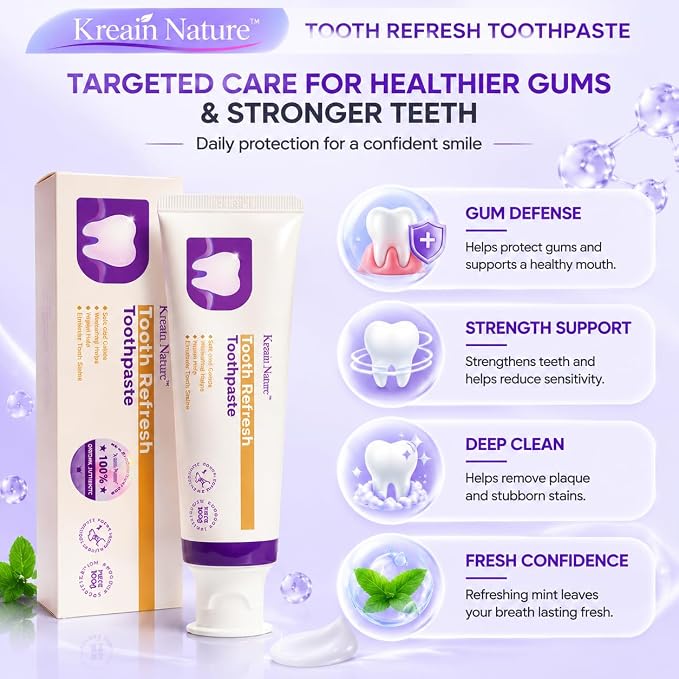 Tooth Refresh Toothpaste, Fluoride-Free, 5 Pack | Whitening Hydroxyapatite Toothpaste, Natural Oral Care, Enamel Repair & Stains Removal, Mom & Dad Gifts