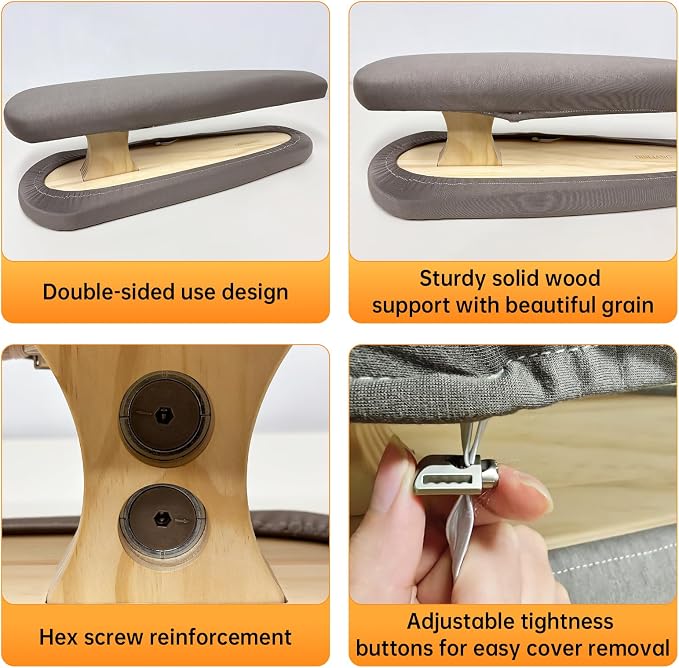 Tailor Sleeve Ironing Board, Two-Sided Sleeve Pressing Board with Removable Cover & Cotton Padded, Home Use, Tailor Workshops, Sewing Enthusiasts, Gray