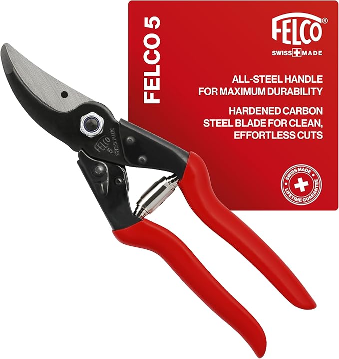 Felco F5 Pruning Shears – 8.9" All Steel Large Swiss-Made Garden Clippers| Hand Pruners for Garden & Landscape | Garden Tool Cutter with Precision Bypass Blade, Forged Aluminum Body, Replaceable Parts