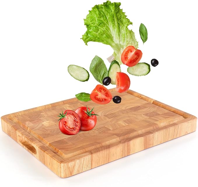 End Grain Cutting Board, Extra Large & Thick, End Grain Built-In Compartment and Juice Canal, Heavy Duty Chopping Board, Thick Carving Board for Bread Fruits Meat (20x15 Inches)