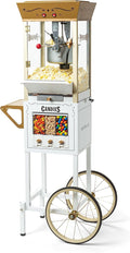Nostalgia Popcorn Maker Professional Cart, 8 Oz Kettle Makes Up to 32 Cups, Vintage Movie Theater Popcorn Machine with Three Candy Dispensers and Interior Light, Measuring Spoons and Scoop, Ivory