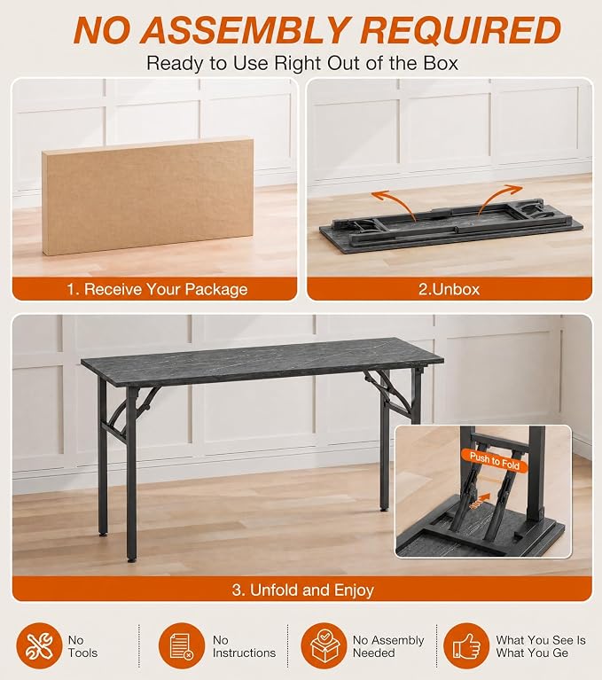XBurmo Folding Desk Foldable Table, No Assembly 55.1" Foldable Desk Space-Saving Workstation for Small Space, Computer Table, Flat Storage for Home Office, Bedroom, Dorm, Study Room, Marble Greige