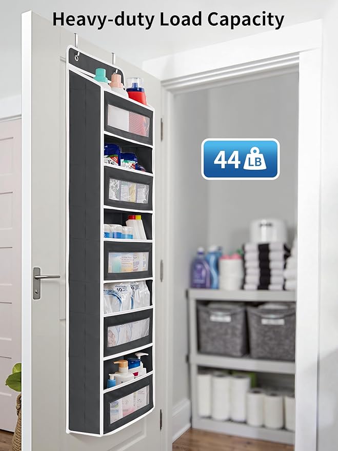 JARLINK Over the Door Organizer for Pantry, Bathroom, 5 Shelf Black, 2 Pack | Anti-Tilt Design, 44 lb Load Capacity, Hanging Door Organizer with 5 Large Capacity Pockets, Behind Door Storage for Nursery