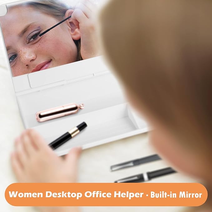 SELEAD Desktop Glass Whiteboard with Calculator & Built-in Mirror, Dry Erase White Board Computer Pad Keyboard Stand with Organizer Drawer, Desk Accessories for Home, School, Office