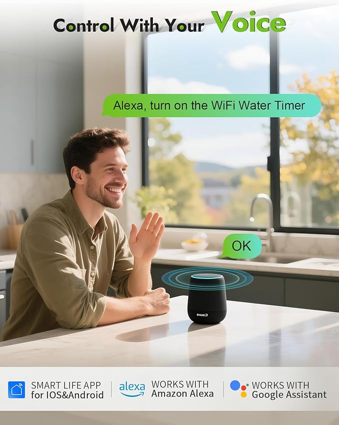 Insoma WiFi Water Timer with Brass Inlet&Outlet, Smart Sprinkler Timer + Auto/Manual/Rain Delay for Garden, Hose Timers with Hub, Up to 20 Watering Plans, APP & Voice Control, Compatible with Alexa