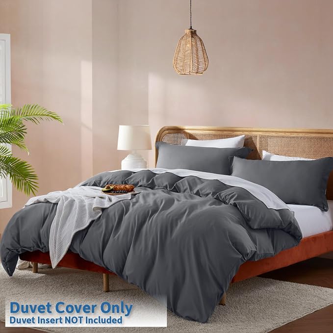 Nestl Twin Duvet Cover Set - Soft Double Brushed Dark Grey Duvet Cover Twin XL, 2 Piece, with Button Closure, 1 Duvet Cover 68x90 inches and 1 Pillow Sham