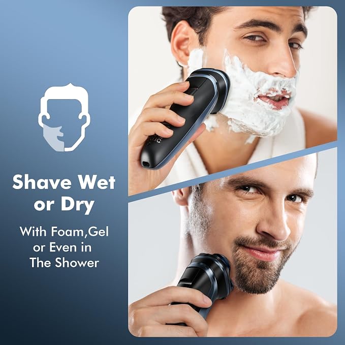 5D Electric Razor for Men:IPX7 Waterproof Wet or Dry | Rotary Electric Shavers for Men - LED Display - USB-C 2-Hour Fast Charge for Travel - Precise Blades & Pop-up Trimmer