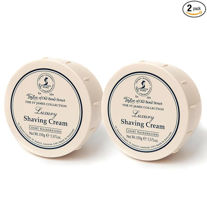 Taylor of Old Bond Street St James Fragrance Shaving Cream Bowl 150g (2-Pack) – Rich Lather for Traditional Shaving
