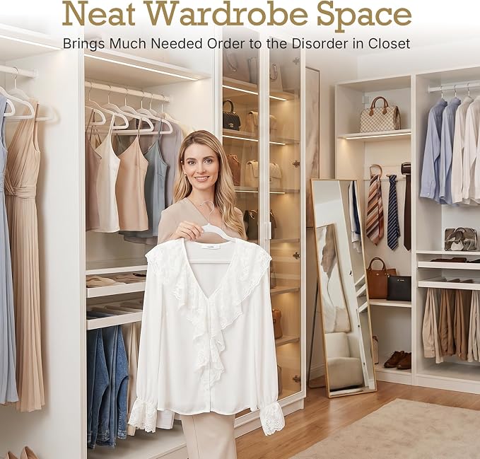 HOUSE DAY White Velvet Hangers 60 Pack, Non Slip Clothes Felt Hanger Heavy Duty for Coat, Premium Slim Space Saving Suit Hangers for Closet Organizer, 360° Rotating Silver Hook